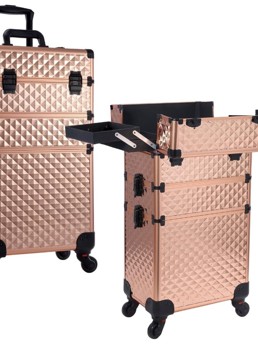 Rolling Makeup Train Case 3 in 1 Professional Cosmetic Trolley Large Storage wit